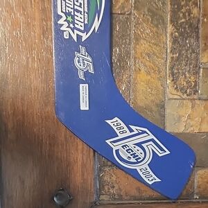 Blue ECHL 15th Anniversary Hockey Stick with Autograph of unknown person/player.